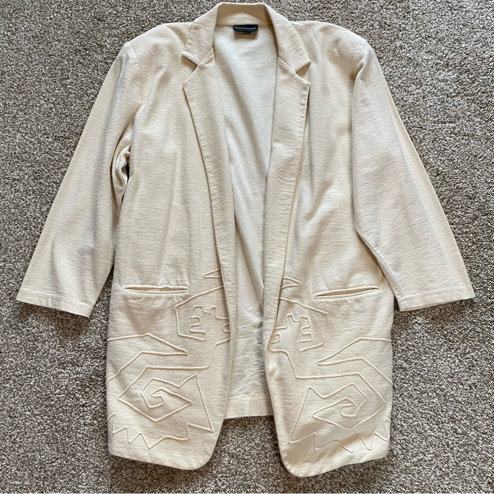Vintage Michele Lamy Oversized Abstract Cream Blazer, L/XL, RARE, Cotton, EUC